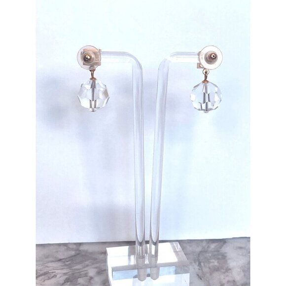 Anne Klein Couture Vintage Clear Faceted Crystal Ball Dangle  Anne Klein Couture vintage Clear Faceted Crystal Ball Dangle post back‎ earrings